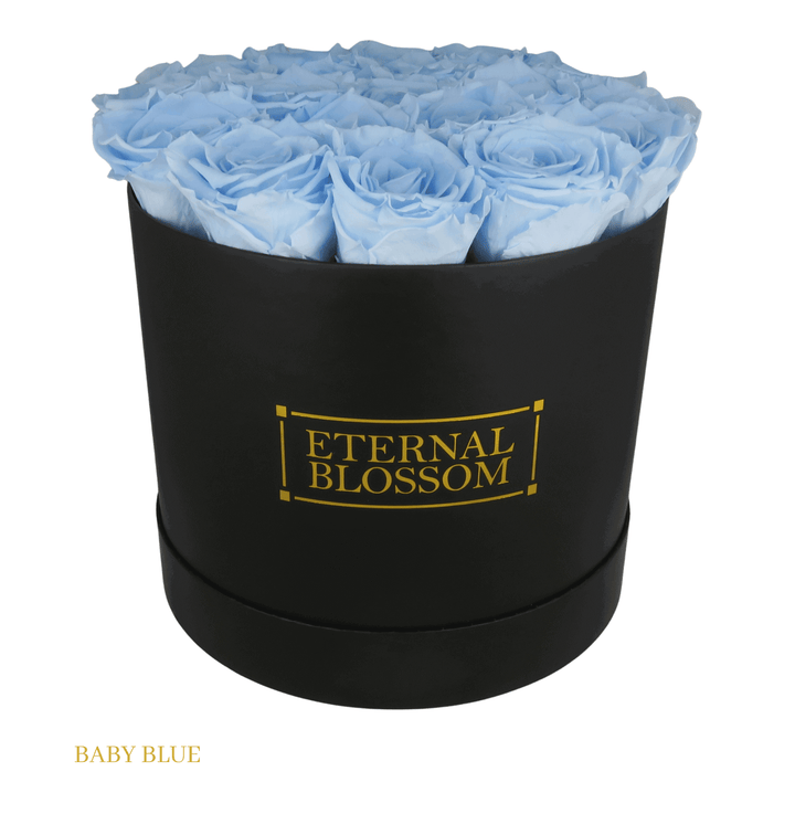 Large Round Blossom Box - Black Box - Year Lasting Rose Arrangement - Eternal Blossom