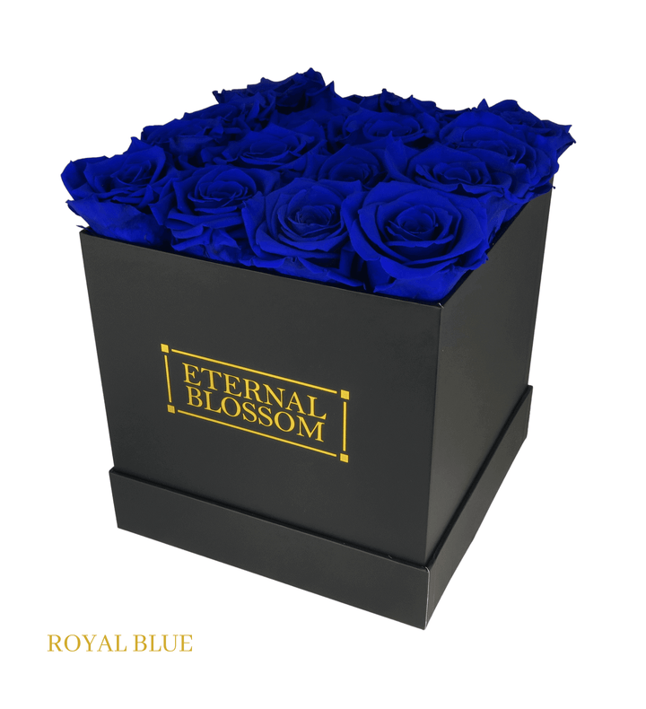 16 Piece Blossom Box - Black Box - All Colours of Year Lasting Infinity Roses - Eternal Blossom