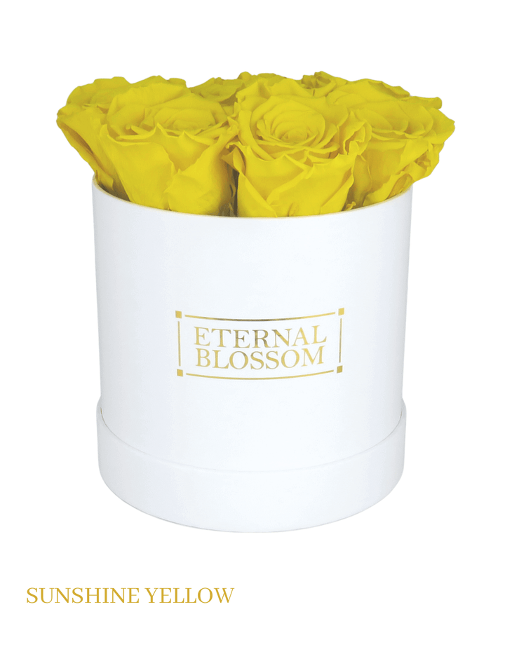 Medium Round Blossom Box - White Box - All Colours of Year Lasting Infinity Roses