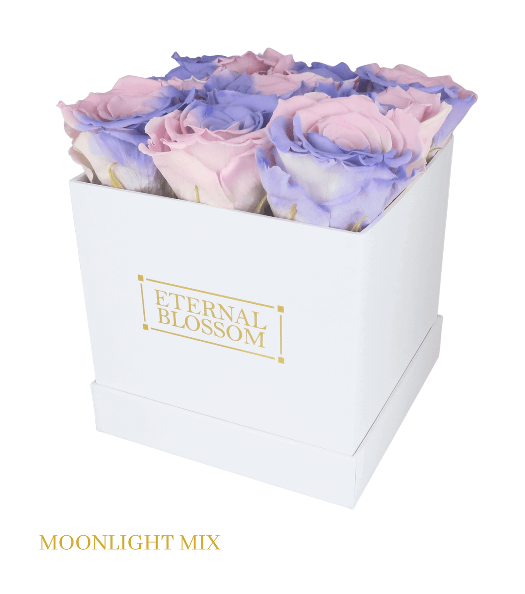 9 Piece Blossom Box - White Box - All Colours of Year Lasting Infinity Roses