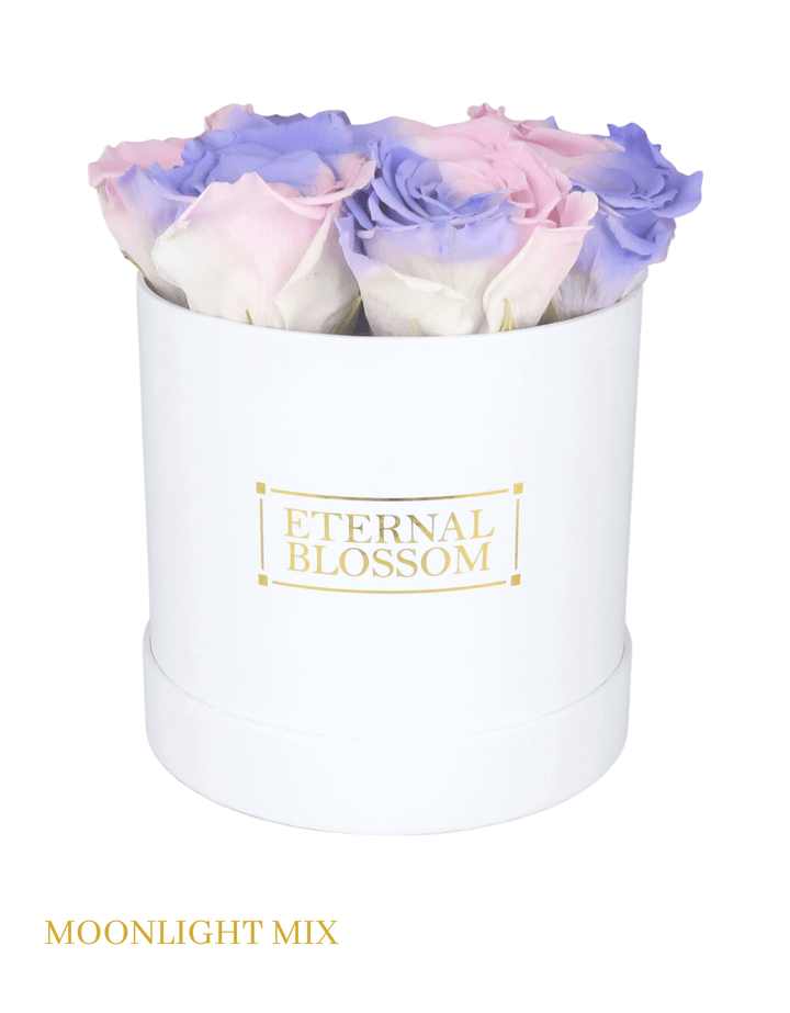 Medium Round Blossom Box - White Box - All Colours of Year Lasting Infinity Roses