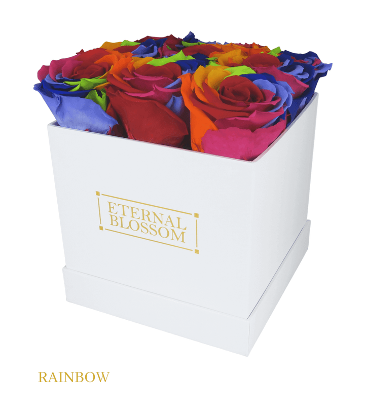 9 Piece Blossom Box - White Box - All Colours of Year Lasting Infinity Roses