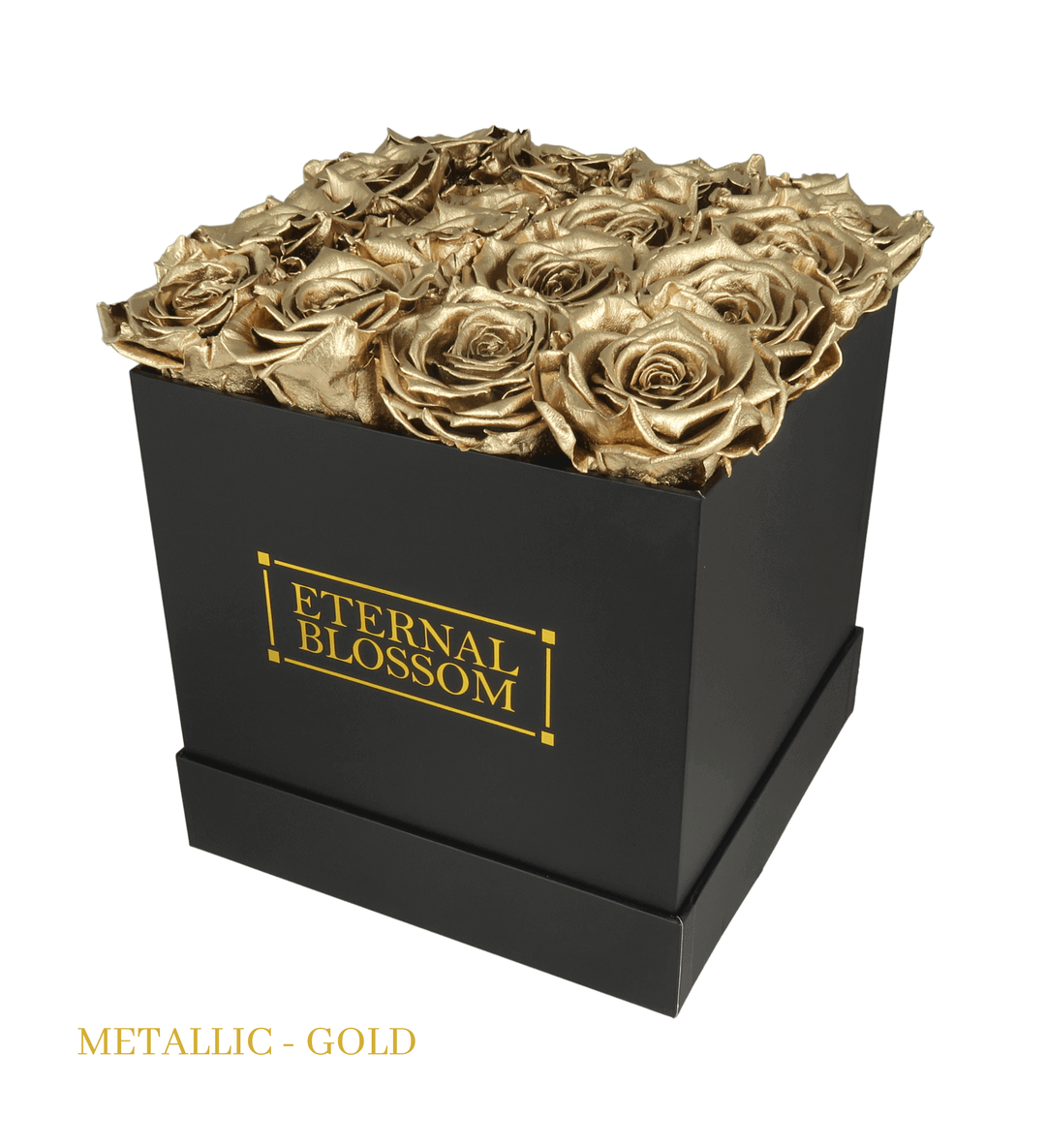 16 Piece Blossom Box - Black Box - All Colours of Year Lasting Infinity Roses - Eternal Blossom