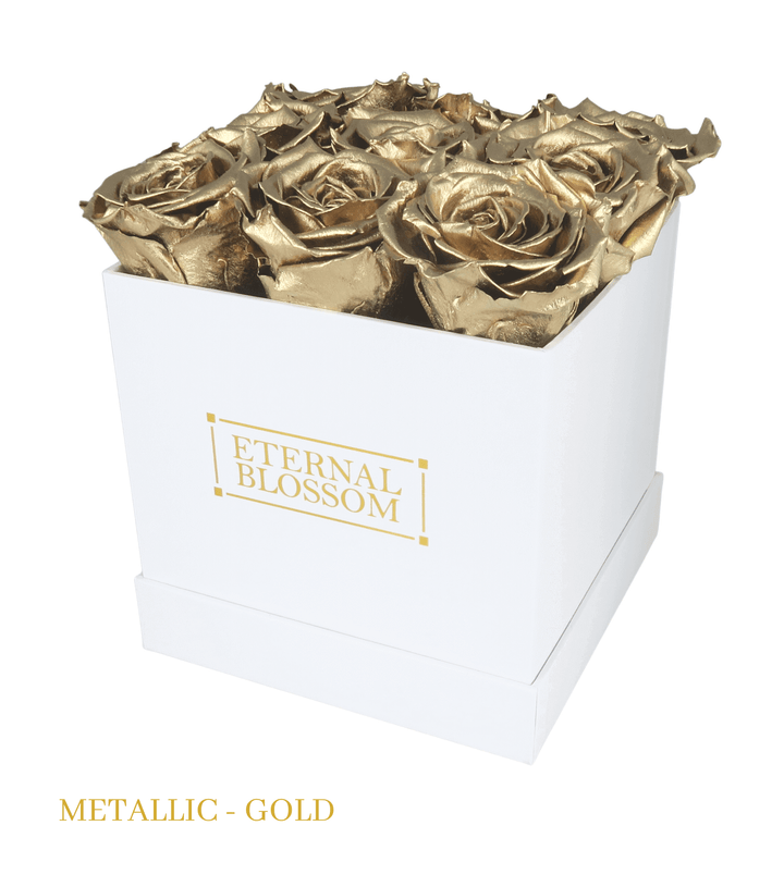 9 Piece Blossom Box - White Box - All Colours of Year Lasting Infinity Roses