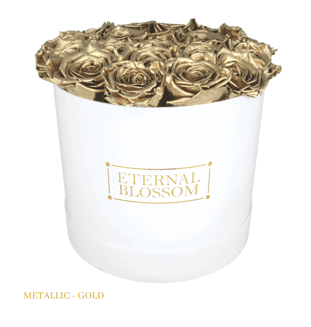 Large Round Blossom Box - White Box - Year Lasting Rose Arrangement