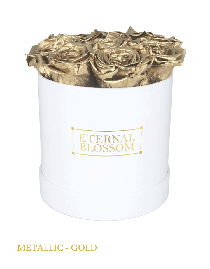 Medium Round Blossom Box - White Box - All Colours of Year Lasting Infinity Roses