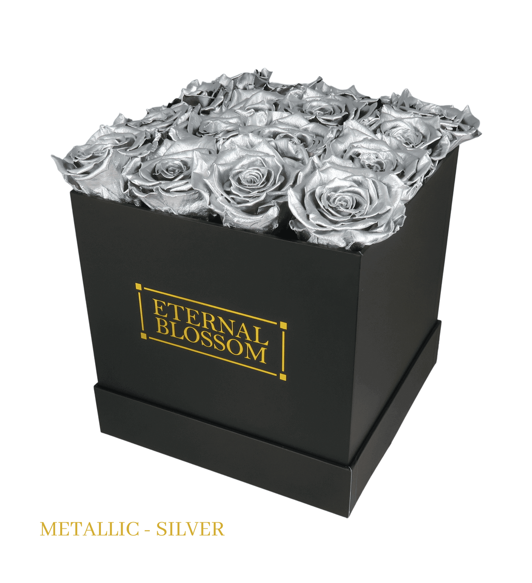 16 Piece Blossom Box - Black Box - All Colours of Year Lasting Infinity Roses - Eternal Blossom
