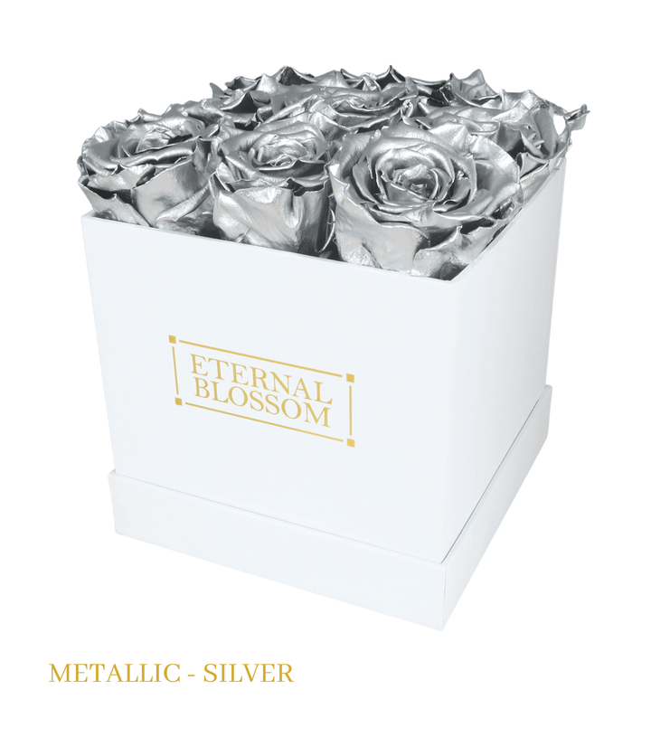 9 Piece Blossom Box - White Box - All Colours of Year Lasting Infinity Roses