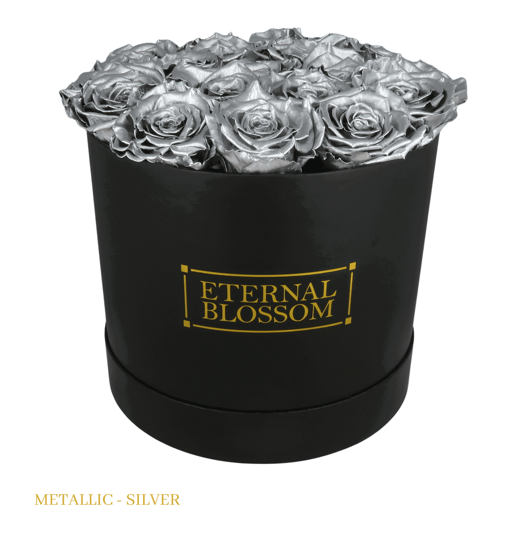 Large Round Blossom Box - Black Box - Year Lasting Rose Arrangement - Eternal Blossom