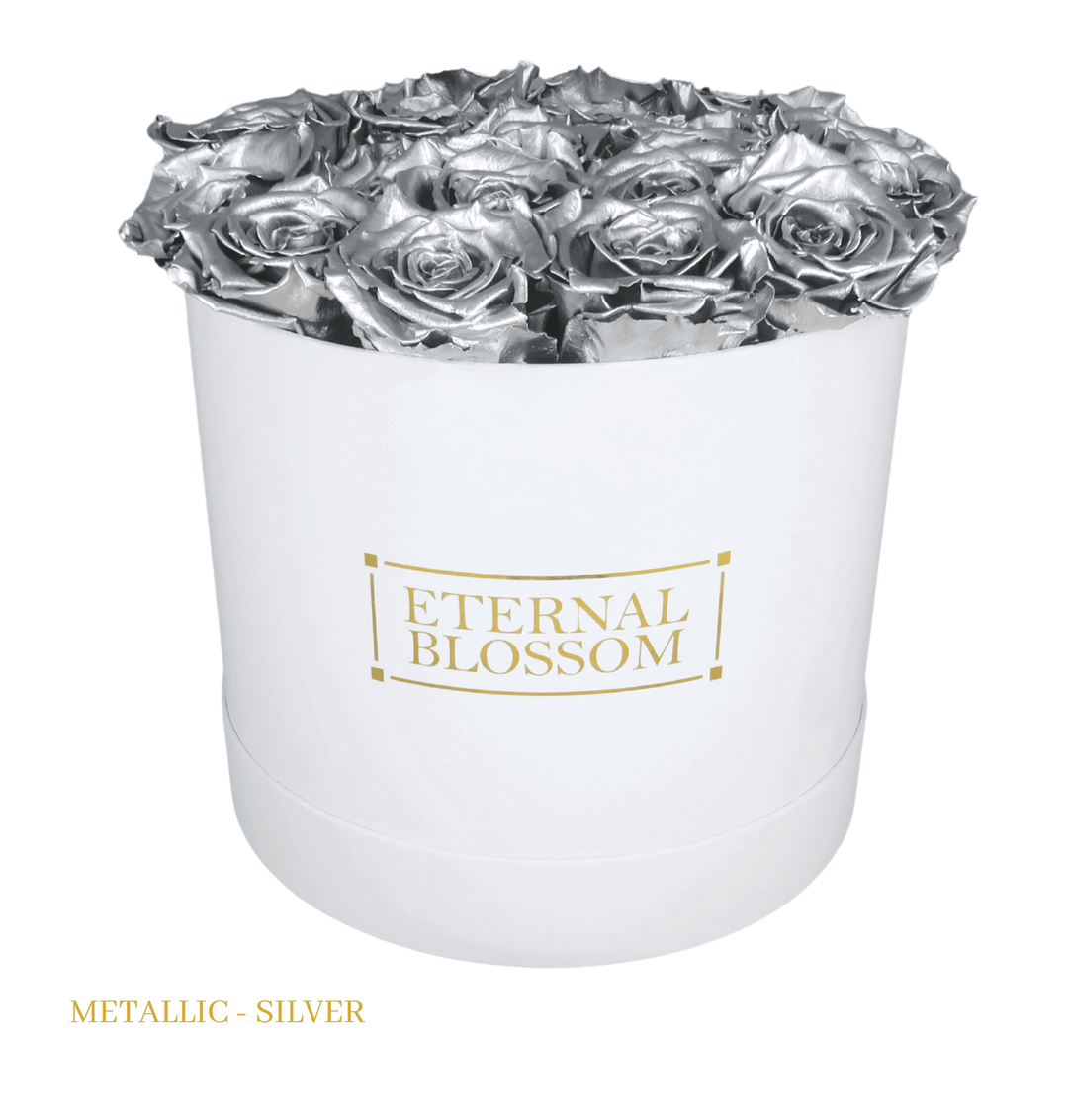 Large Round Blossom Box - White Box - Year Lasting Rose Arrangement