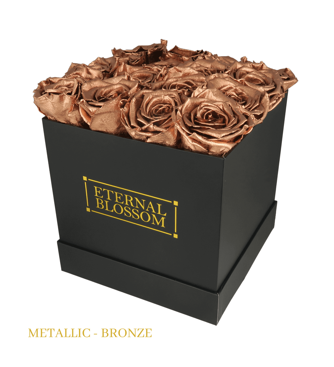 16 Piece Blossom Box - Black Box - All Colours of Year Lasting Infinity Roses - Eternal Blossom