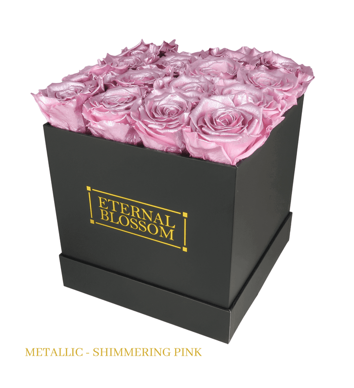 16 Piece Blossom Box - Black Box - All Colours of Year Lasting Infinity Roses - Eternal Blossom