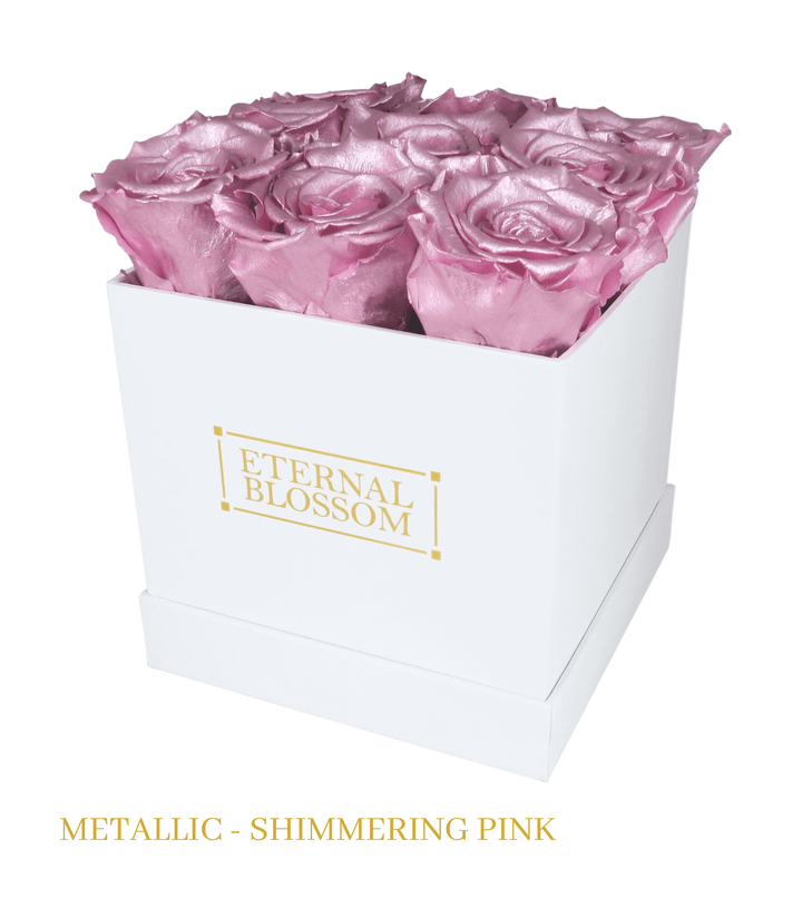 9 Piece Blossom Box - White Box - All Colours of Year Lasting Infinity Roses