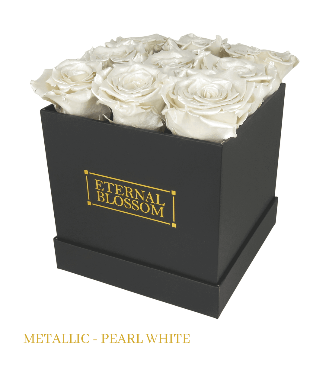 9 Piece Blossom Box - Black Box - All Colours of Year Lasting Infinity Roses