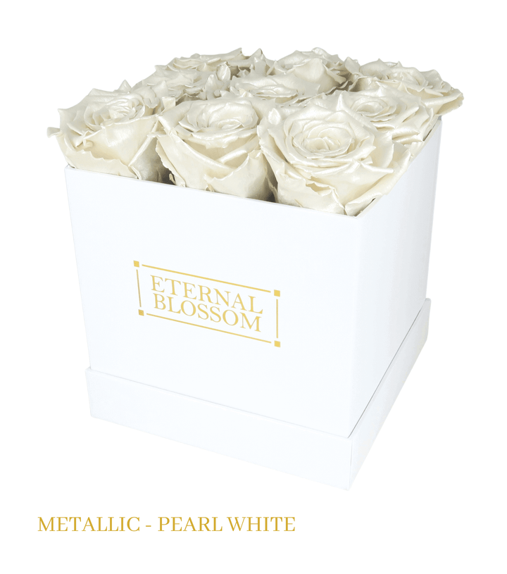 9 Piece Blossom Box - White Box - All Colours of Year Lasting Infinity Roses