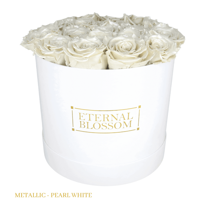 Large Round Blossom Box - White Box - Year Lasting Rose Arrangement