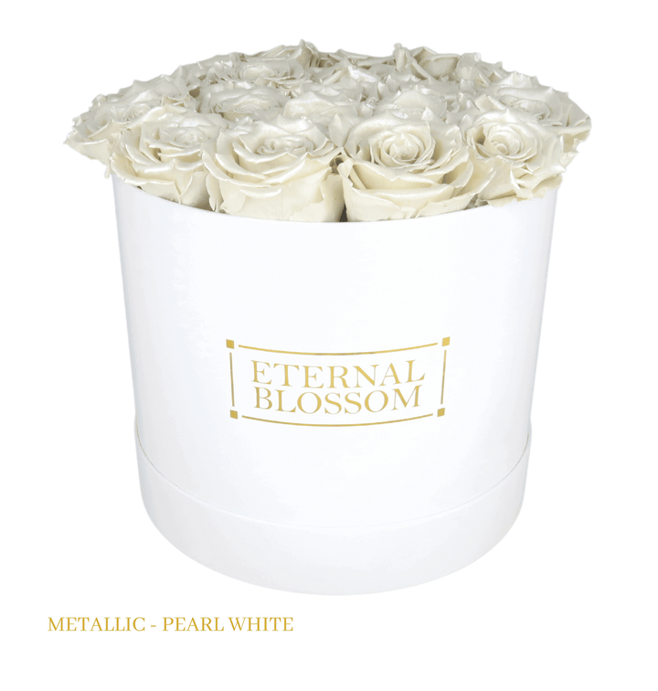 Large Round Blossom Box - White Box - Year Lasting Rose Arrangement