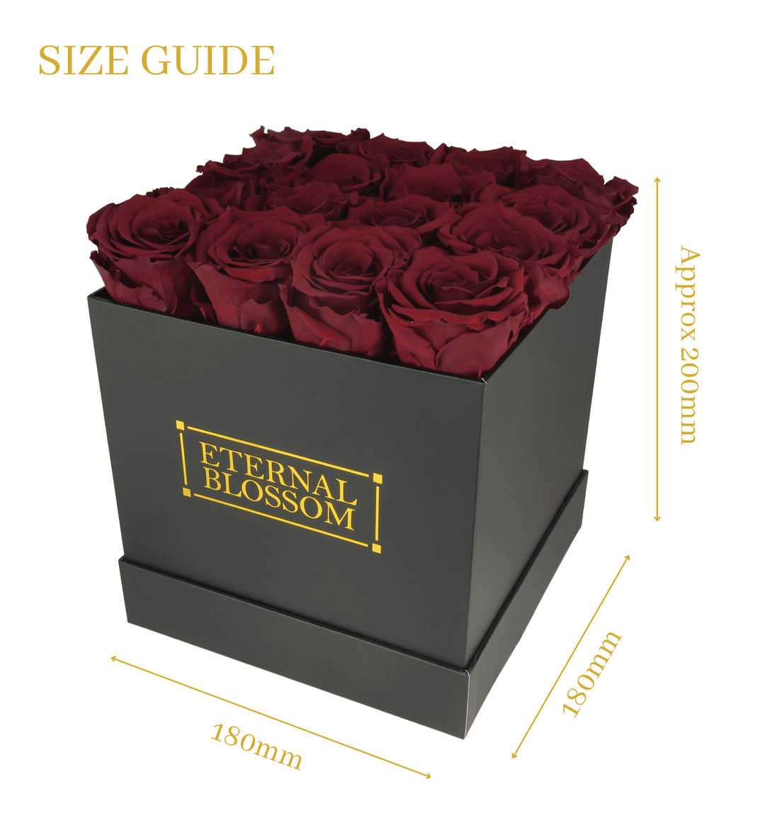 16 Piece Blossom Box - Black Box - All Colours of Year Lasting Infinity Roses - Eternal Blossom