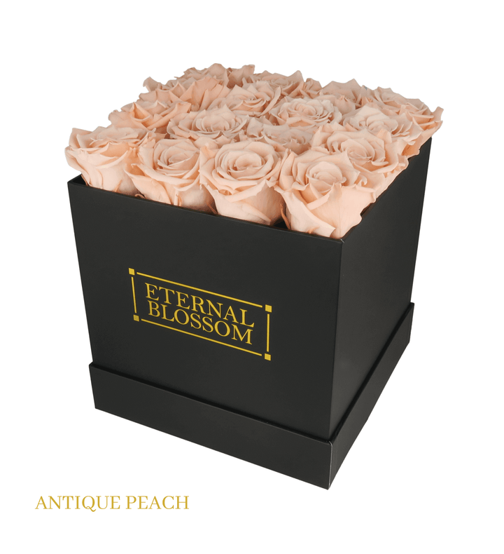 16 Piece Blossom Box - Black Box - All Colours of Year Lasting Infinity Roses - Eternal Blossom