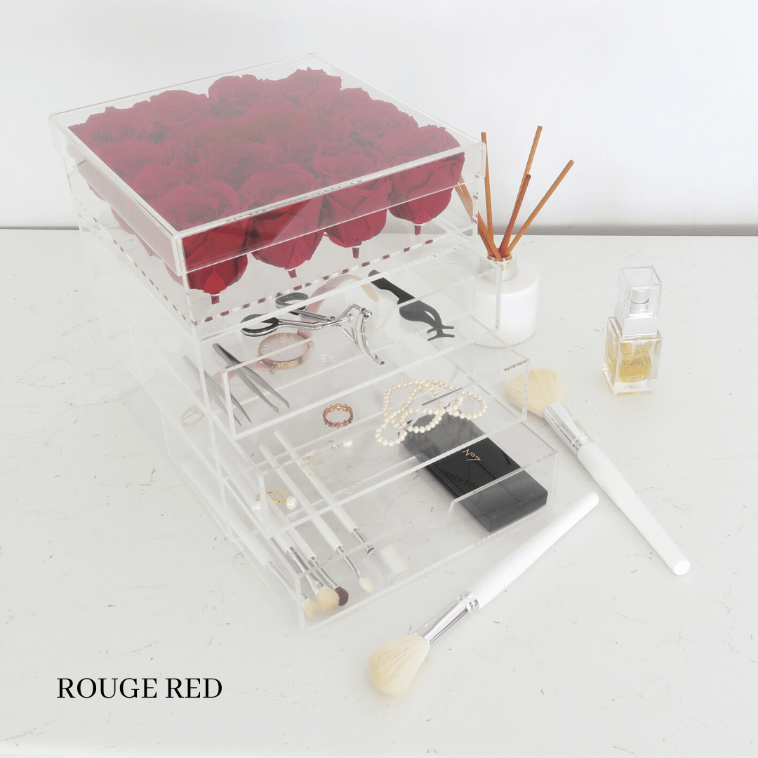 16 Piece Makeup / Storage Box - All Colours of Year Lasting Infinity Roses - Eternal Blossom