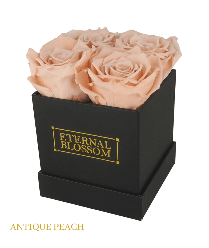 4 Piece Blossom Box - Black Box - All Colours of Year Lasting Infinity Roses - Eternal Blossom