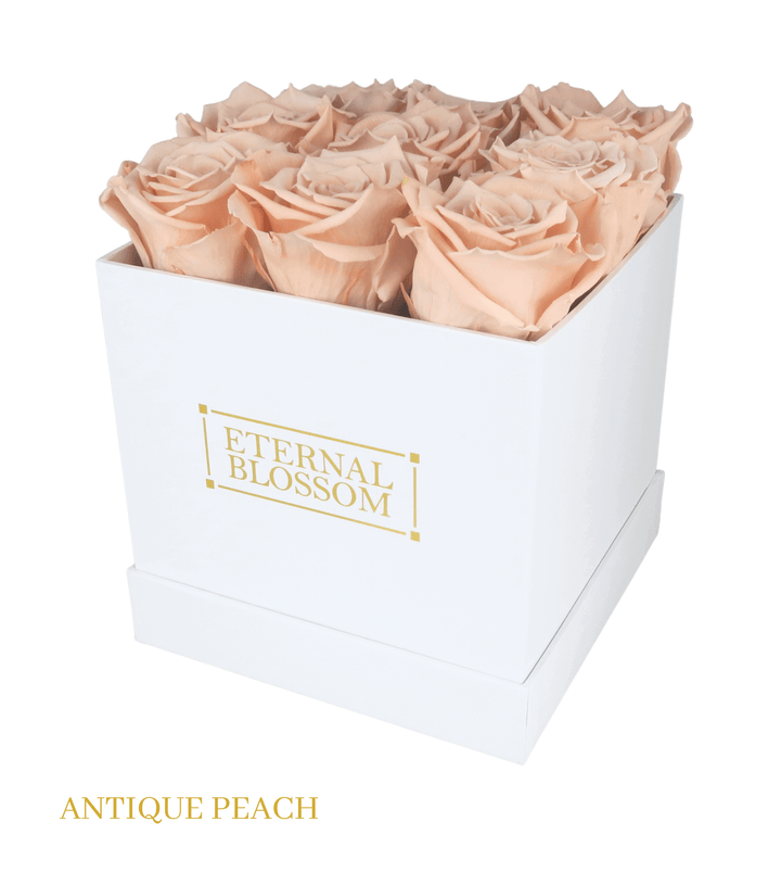 9 Piece Blossom Box - White Box - All Colours of Year Lasting Infinity Roses