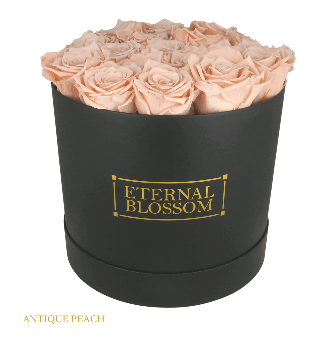 Large Round Blossom Box - Black Box - Year Lasting Rose Arrangement - Eternal Blossom