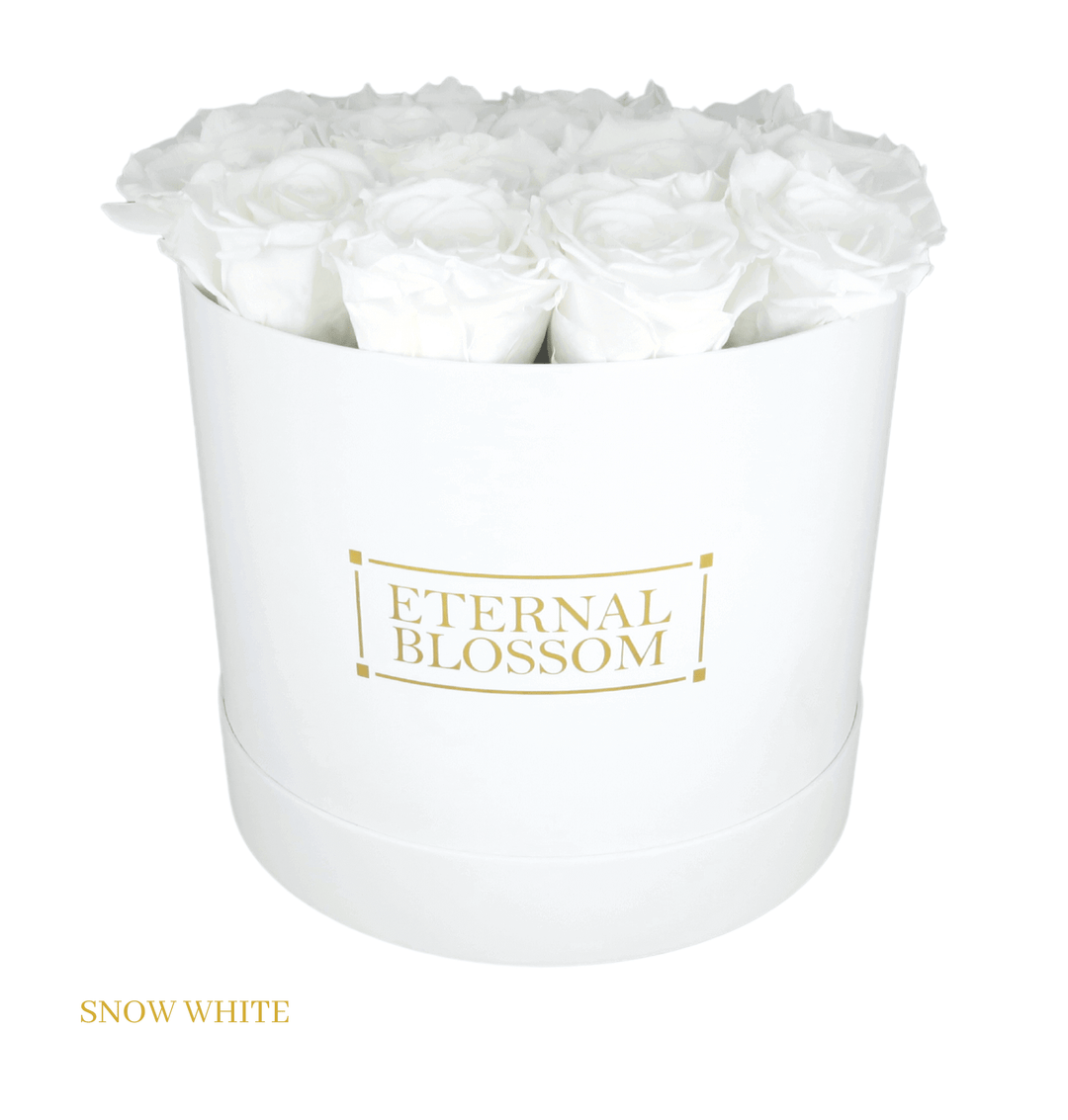 Large Round Blossom Box - White Box - Year Lasting Rose Arrangement