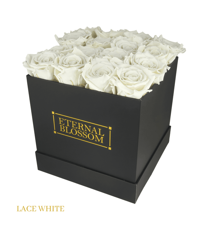 16 Piece Blossom Box - Black Box - All Colours of Year Lasting Infinity Roses - Eternal Blossom