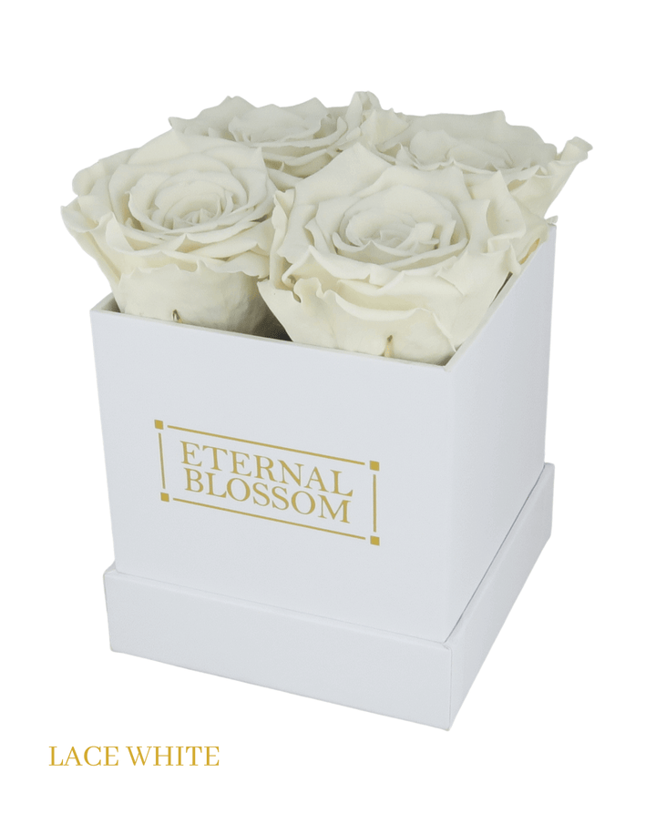 4 Piece Blossom Box - White Box - All Colours of Year Lasting Infinity Roses - Eternal Blossom