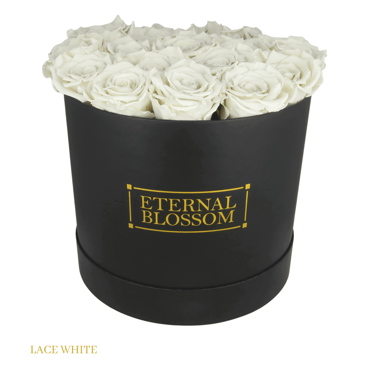 Large Round Blossom Box - Black Box - Year Lasting Rose Arrangement - Eternal Blossom