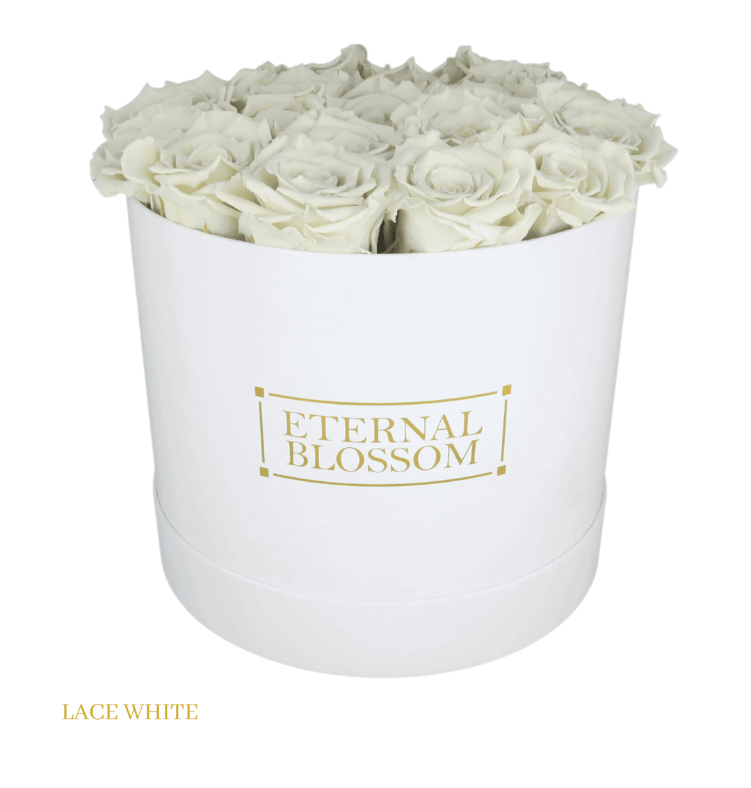 Large Round Blossom Box - White Box - Year Lasting Rose Arrangement