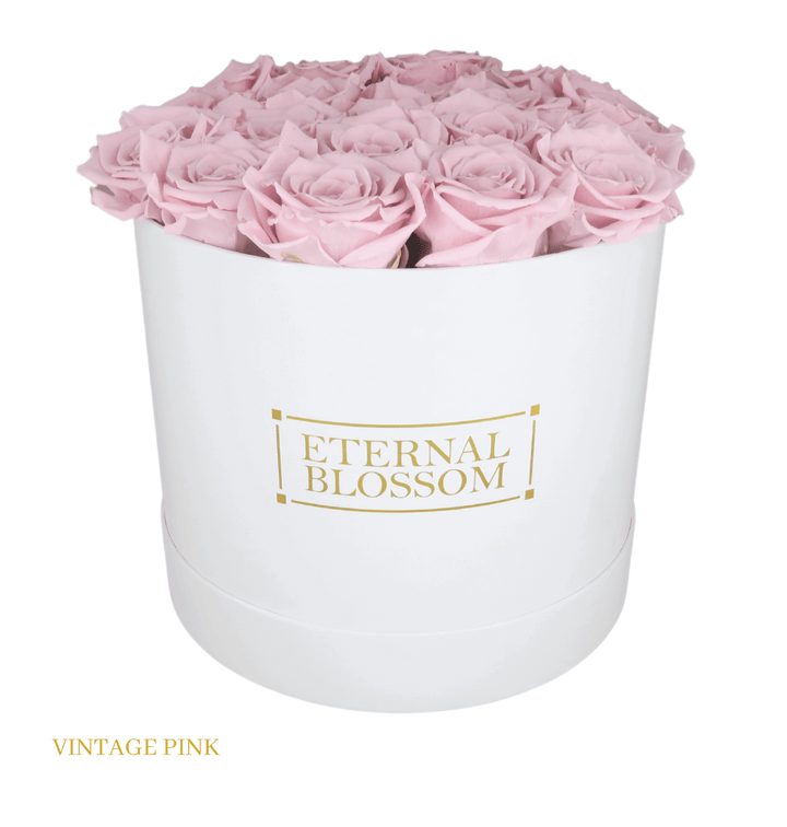 Large Round Blossom Box - White Box - Year Lasting Rose Arrangement