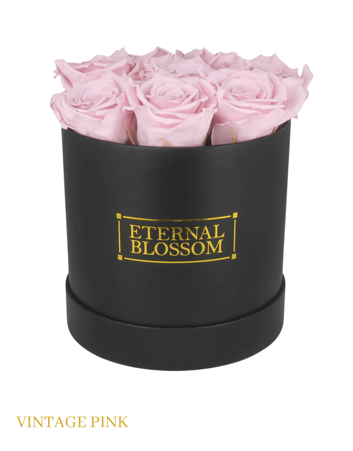 Medium Round Blossom Box - Black Box - All Colours of Year Lasting Infinity Roses