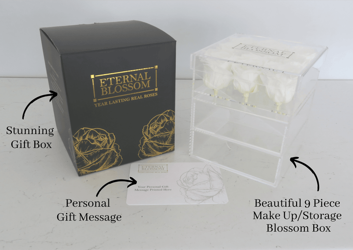 9 Piece Makeup & Storage Box - All Colours of Year Lasting Infinity Roses - Eternal Blossom