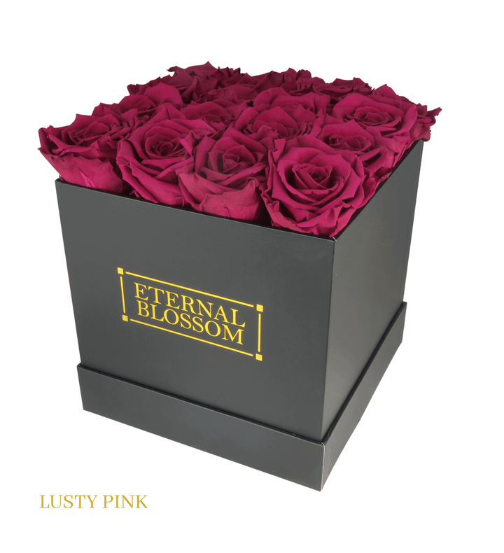 16 Piece Blossom Box - Black Box - All Colours of Year Lasting Infinity Roses - Eternal Blossom