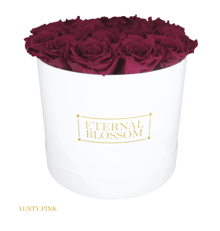 Large Round Blossom Box - White Box - Year Lasting Rose Arrangement