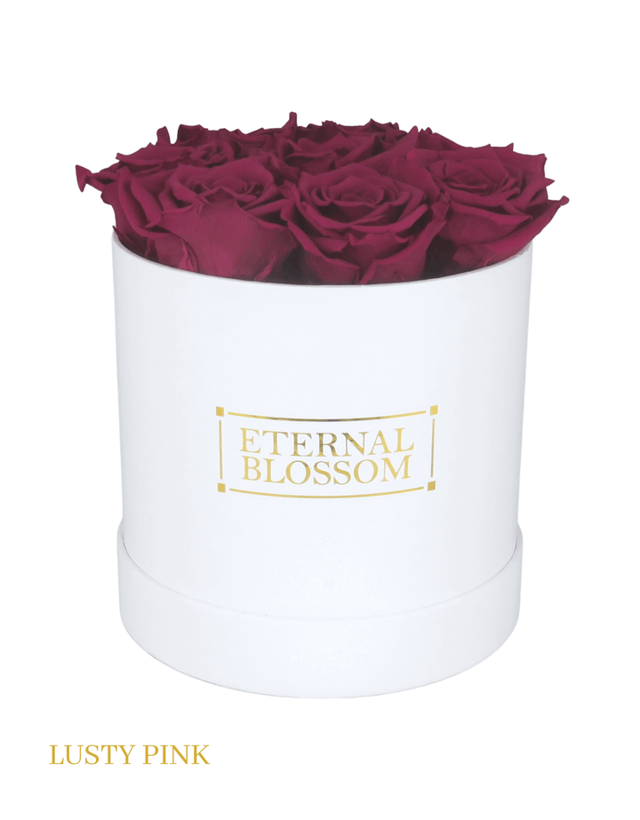 Medium Round Blossom Box - White Box - All Colours of Year Lasting Infinity Roses