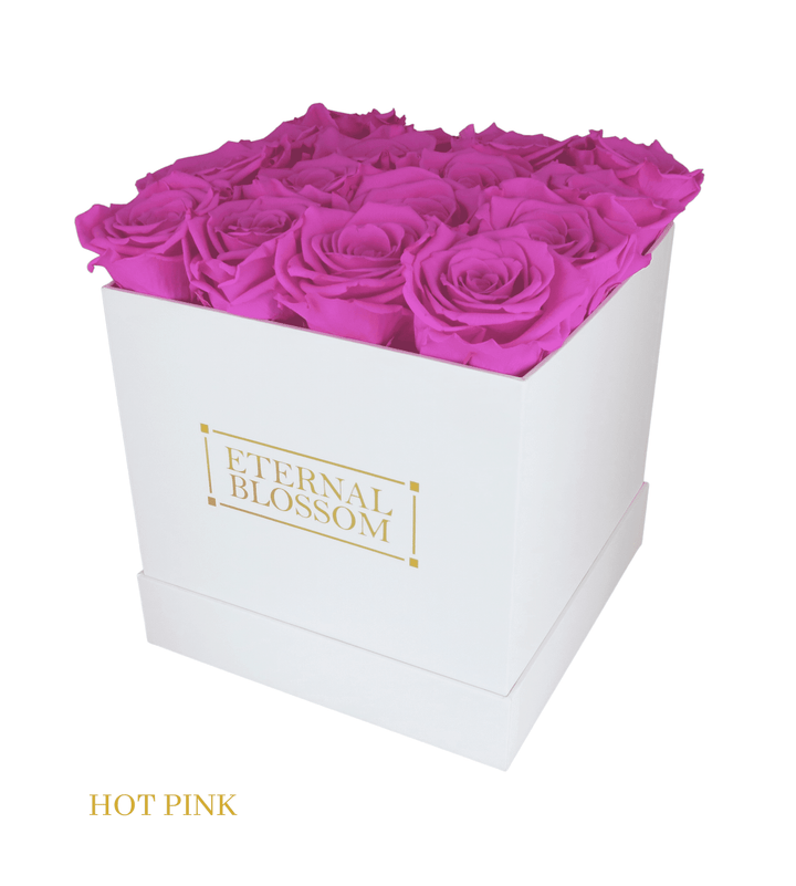 16 Piece Blossom Box - White Box - All Colours of Year Lasting Infinity Roses - Eternal Blossom