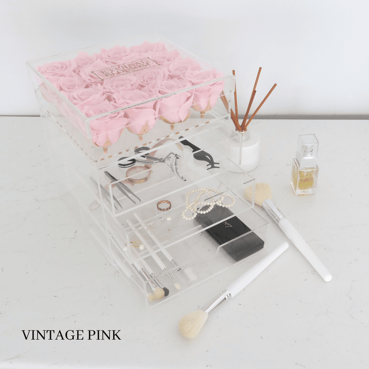 16 Piece Makeup / Storage Box - All Colours of Year Lasting Infinity Roses - Eternal Blossom