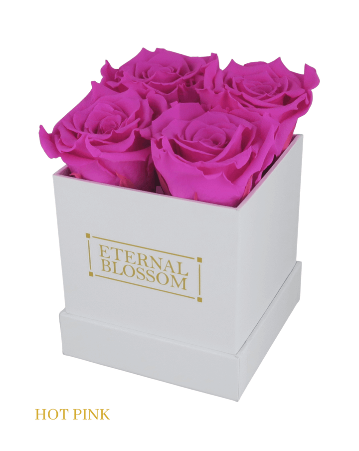 4 Piece Blossom Box - White Box - All Colours of Year Lasting Infinity Roses - Eternal Blossom