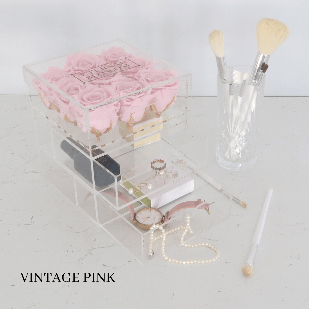 9 Piece Makeup & Storage Box - All Colours of Year Lasting Infinity Roses - Eternal Blossom