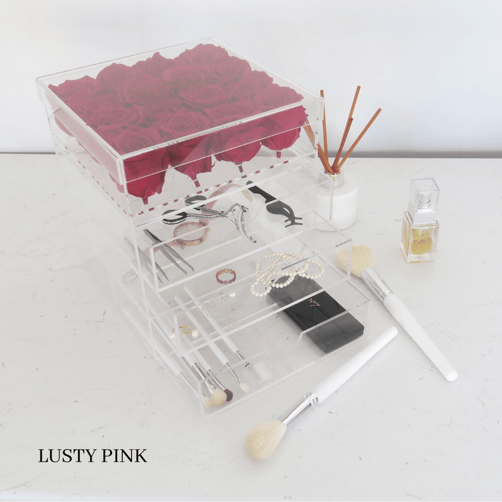 16 Piece Makeup / Storage Box - All Colours of Year Lasting Infinity Roses - Eternal Blossom