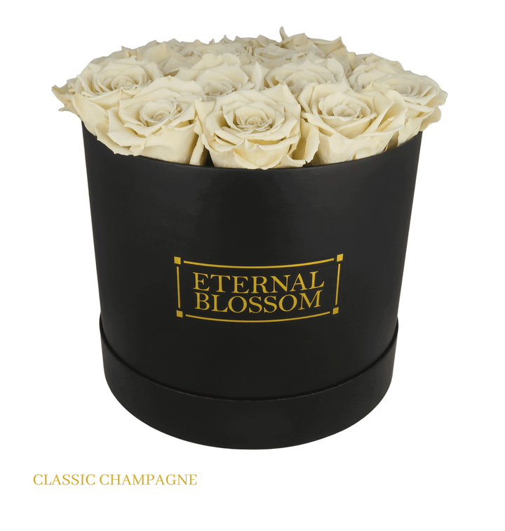 Large Round Blossom Box - Black Box - Year Lasting Rose Arrangement - Eternal Blossom