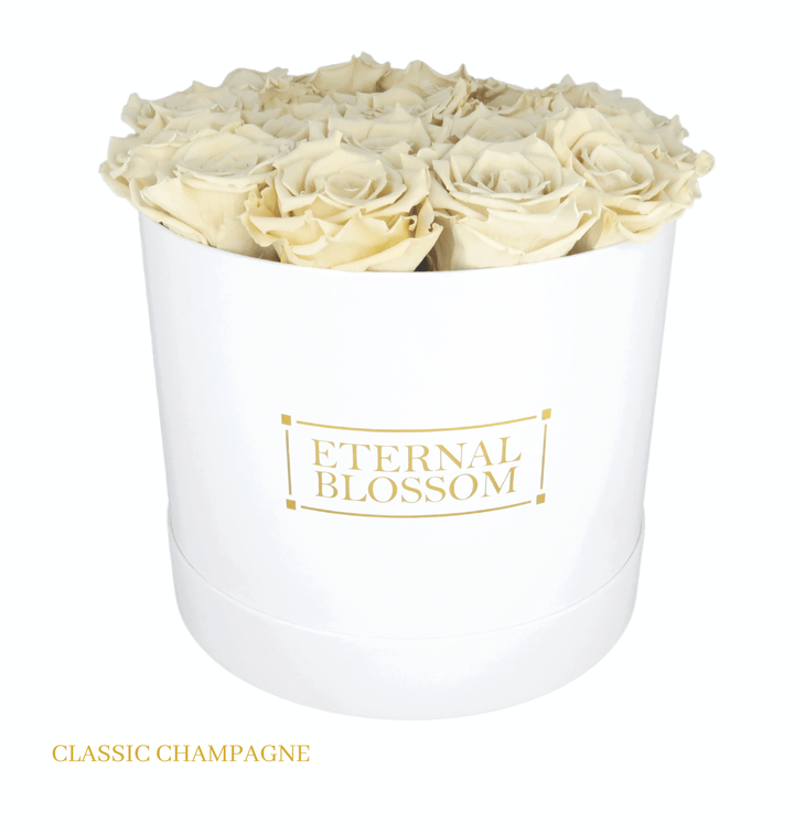 Large Round Blossom Box - White Box - Year Lasting Rose Arrangement