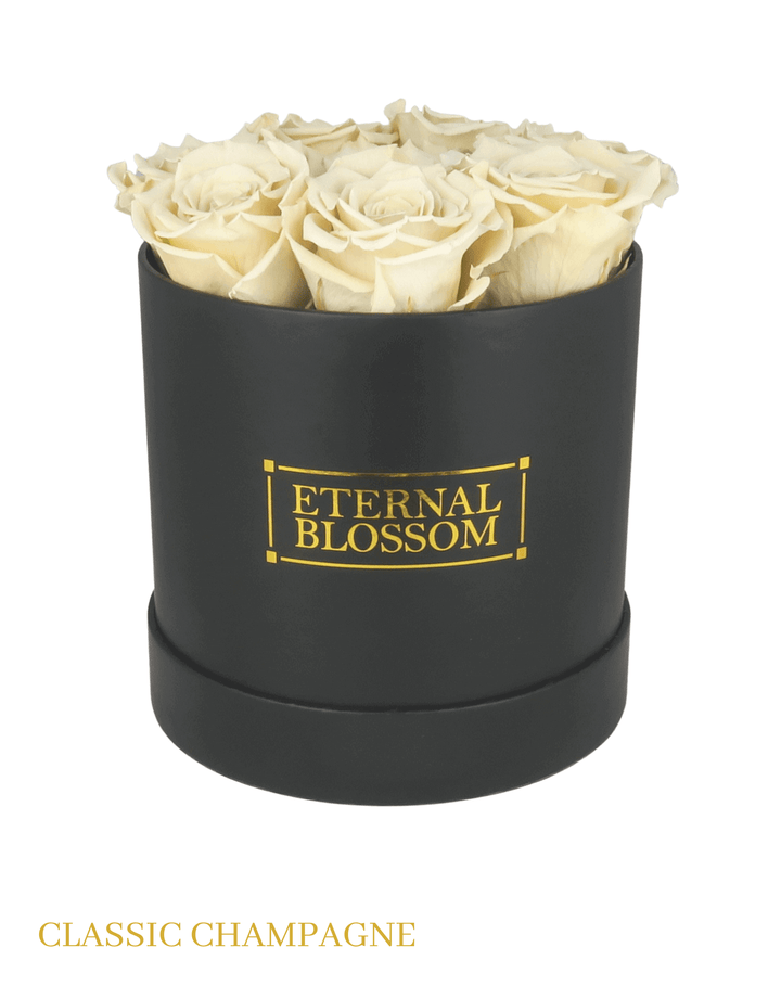 Medium Round Blossom Box - Black Box - All Colours of Year Lasting Infinity Roses