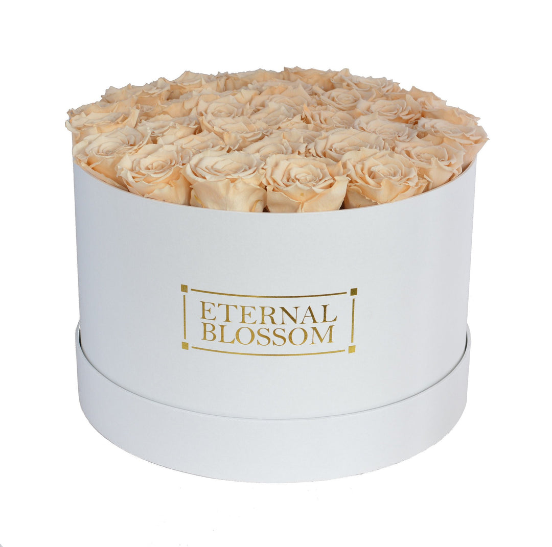 Extra Large Round Blossom Box - Year Lasting Rose Arrangement - White Box