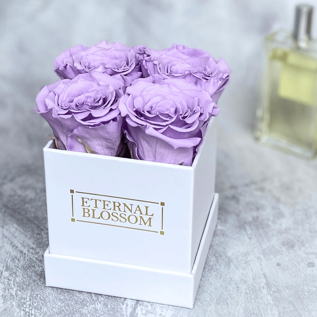 4 Piece Blossom Box - White Box - All Colours of Year Lasting Infinity Roses - Eternal Blossom