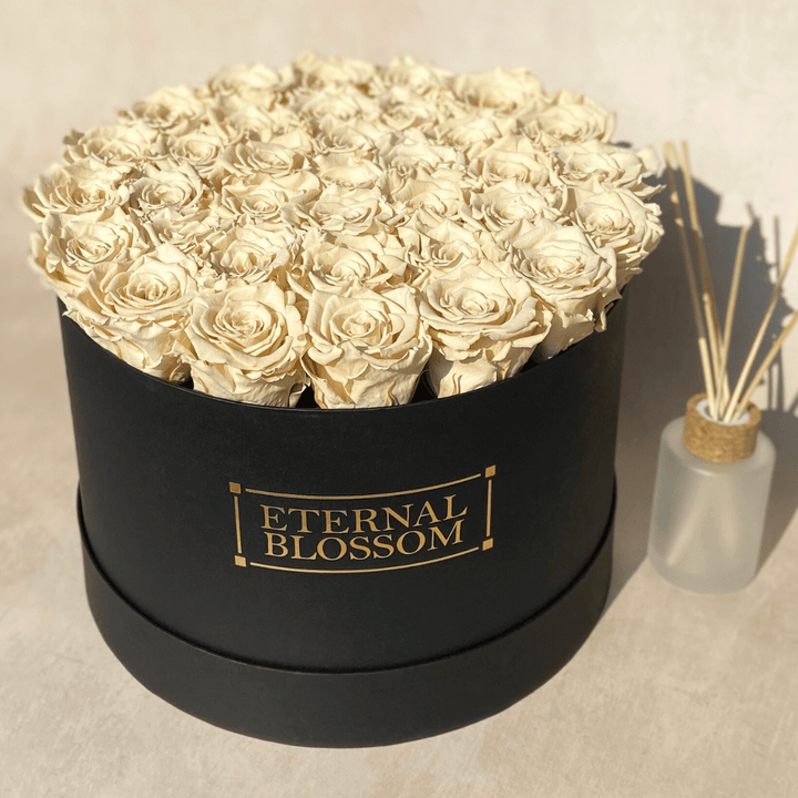 Extra Large Round Blossom Box - Year Lasting Rose Arrangement - Black Box - Eternal Blossom