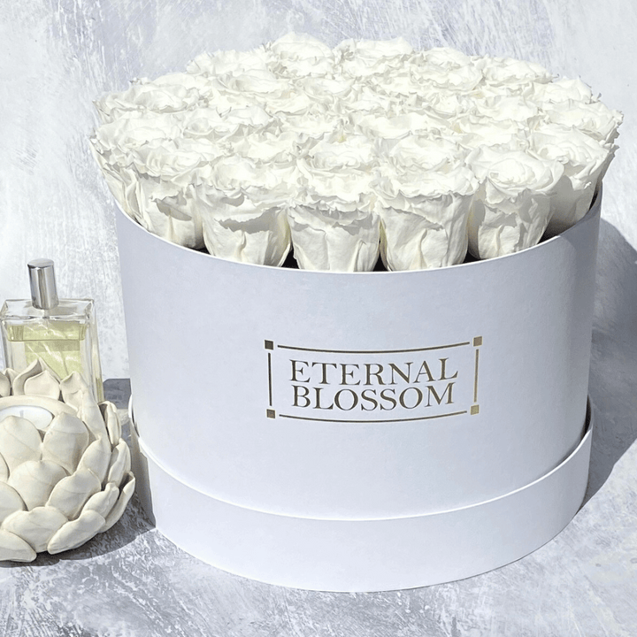 Extra Large Round Blossom Box - Year Lasting Rose Arrangement - White Box